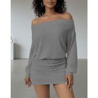 Kadın Uzun Kollu Madonna Yaka Yanlardan Büzgülü şardonlu Kaşkorse Mini Elbise