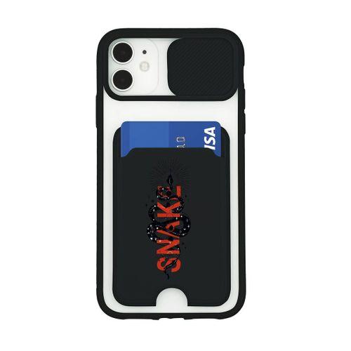 iPhone 11 Uyumlu Snake Desenli Kamera Korumalı ve Kartlıklı Telefon Kılıfı
