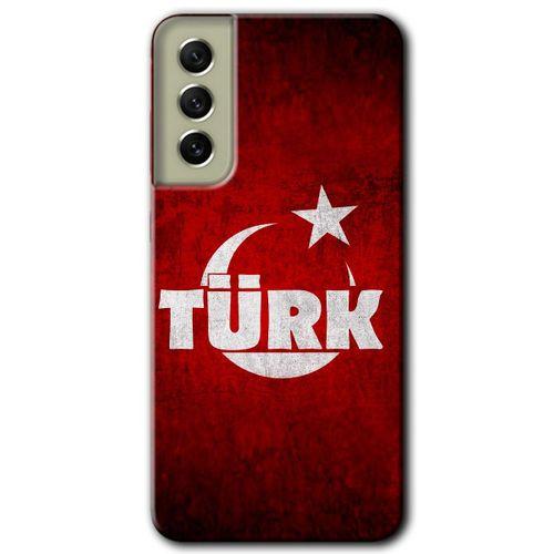 Samsung Galaxy S21 FE Kılıf HD Desen Baskılı Arka Kapak + Temperli Cam - Ayyıldız Türk