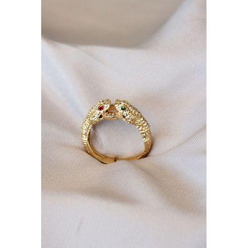 Renkli Gözlü Yılan Detaylı Zirkon Taşlı Ayarlamalı Yüzük