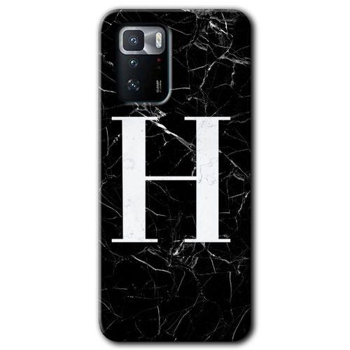 MRCİLETİSİM Poco x3 GT Kılıf HD Desen Baskılı Arka Kapak + Temperli Cam - Siyah Mermer Desenli H Harfi