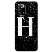 MRCİLETİSİM Poco x3 GT Kılıf HD Desen Baskılı Arka Kapak + Temperli Cam - Siyah Mermer Desenli H Harfi
