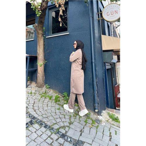 Fermuarlı Uzun Tunik Pantolon Spor İkili Takım - 03058.016 - Vizon