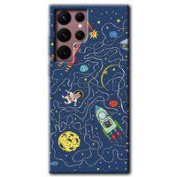 MRCİLETİSİM Samsung Galaxy S22 Ultra Kılıf HD Desen Baskılı Arka Kapak + Temperli Cam - Kedi Galaksi