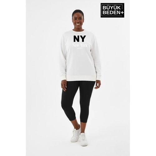 Kadın Büyük Beden NY Newyork Baskılı Bisiklet Yaka ince Sweatshirt SPR26BSWK956-15