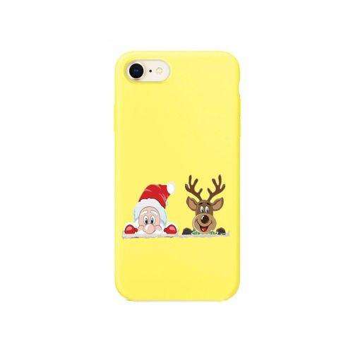 Noel Baba Ve Geyik Tasarımlı iPhone 7 Sarı Telefon Kılıfı