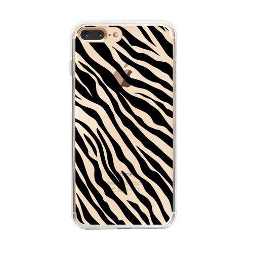 iPhone 7 Plus Zebra Pattern Premium Şeffaf Silikon Kılıf Siyah Baskılı