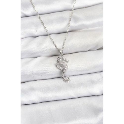 316L Çelik Zincir Gümüş Renk Deniz Atı Model Zirkon Taşlı Kadın Kolye