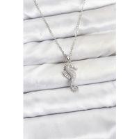 316L Çelik Zincir Gümüş Renk Deniz Atı Model Zirkon Taşlı Kadın Kolye