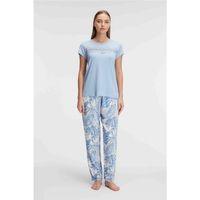 Kısa Kol Bisiklet Yaka Kadın Viskon Çiçek Desenli Yazlık Örme Dantel Detaylı Pijama Takımı