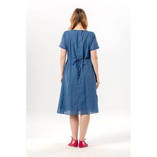 Kısa Kol Aynur Bisiklet Yaka Cepli Yazlık Vual Kısa Elbise İndigo indg