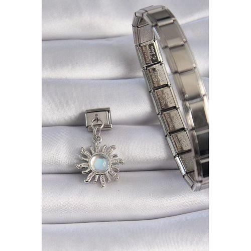 pilelistore 316L Çelik Gümüş Renk Sallantılı Beyaz Minelik Güneş Figür Nomination Charm - TJ-BC1070
