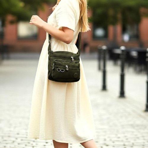 Fiyra ç2 Haki Beş Gözlü Krinkıl Kumaş Bayan Çapraz Omuz Çanta