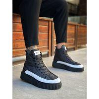 BA0811 BOA Yüksek Taban Siyah Paraşüt Kumaş Beyaz Cilt Detaylı Yarım Bilek Spor Bot