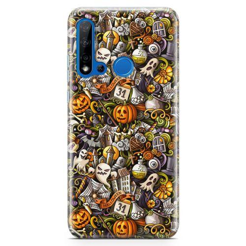 Huawei Nova 5i Kılıf Cadılar Bayramı Doodle Arka Kapak Koruma Desenli Full Koruyucu