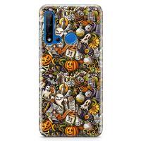 Huawei Nova 5i Kılıf Cadılar Bayramı Doodle Arka Kapak Koruma Desenli Full Koruyucu