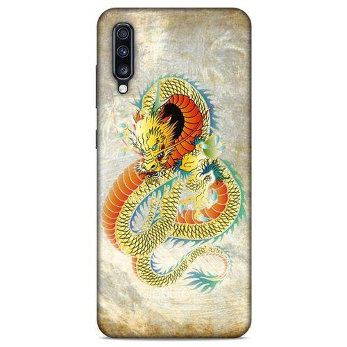 Samsung Galaxy A70 Kılıf Dragons (21) Koruyucu Kapak Ejderha Dövme Sarı