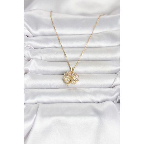 316L Çelik Gold Renk Açılabilir Yonca Model Zirkon Taşlı Kadın Kolye