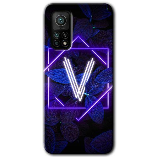 Xiaomi Mi 10T Pro Kılıf HD Desen Baskılı Arka Kapak + Temperli Cam - Dark Neon Yaprak V Harfi
