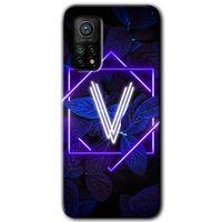 Xiaomi Mi 10T Pro Kılıf HD Desen Baskılı Arka Kapak + Temperli Cam - Dark Neon Yaprak V Harfi
