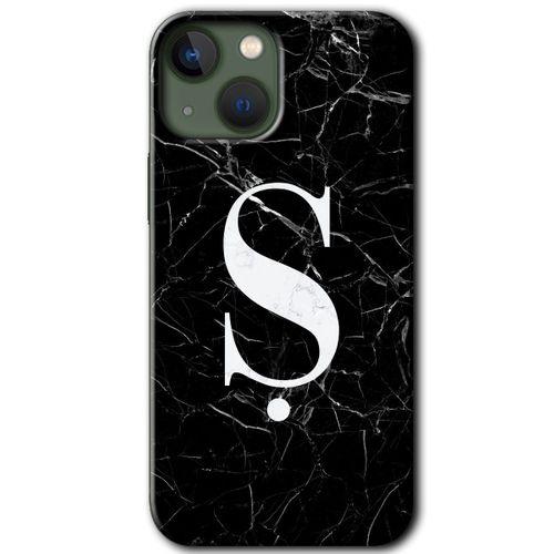 Potkal Hediye Fabrikası iPhone 13 Kılıf HD Desen Baskılı Arka Kapak - Siyah Mermer Desenli Ş Harfi