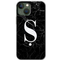 Potkal Hediye Fabrikası iPhone 13 Kılıf HD Desen Baskılı Arka Kapak - Siyah Mermer Desenli Ş Harfi