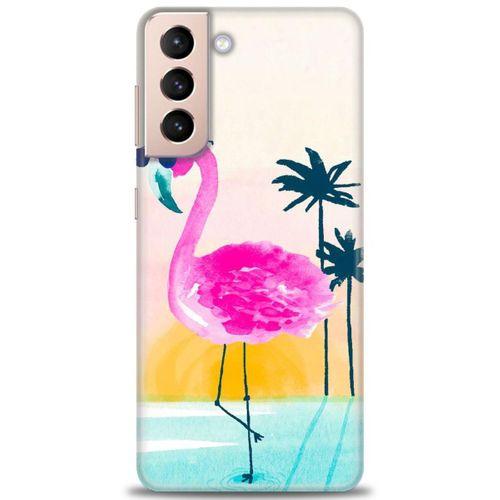 Samsung Galaxy S21 FE Kılıf HD Baskılı Kılıf - Flamingo + Tam Ekran Koruyucu