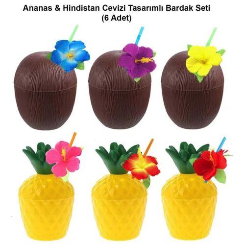 Ananas Hindistan Cevizi Pipetli Bardak Seti 6’lı Tropikal