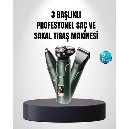 3d Akıllı Kesim Teknolojili Şarjlı Tıraş Seti – 3 Başlıklı, Paslanmaz Çelik Bıçaklı