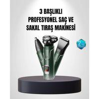 3d Akıllı Kesim Teknolojili Şarjlı Tıraş Seti – 3 Başlıklı, Paslanmaz Çelik Bıçaklı