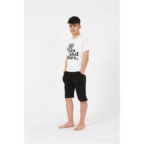 Erkek Genç Garson Boy Kısa Kol Ekru Penye Şortlu Pijama Takımı