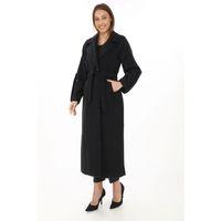 Uzun Kaşe Kaban – Yünlü Dokuma Kaşmir Kumaş, Kruvaze Yaka, Kuşaklı Astarlı Tesettür Uyumlu Şık Kışlık Siyah Model - Siyah