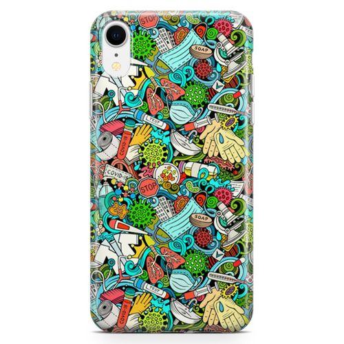 Apple iPhone XR Kılıf Covid-19 Doodle Arka Kapak Koruma Desenli Full Koruyucu
