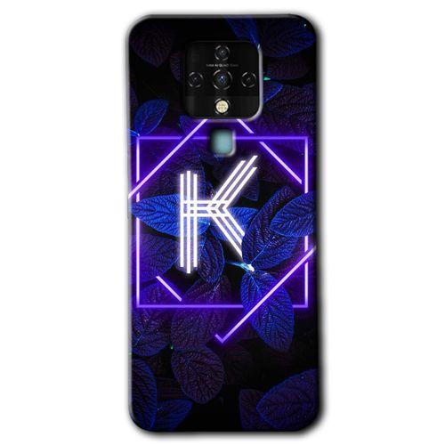 Tecno Camon 16 Kılıf HD Desen Baskılı Arka Kapak - Dark Neon Yaprak K Harfi