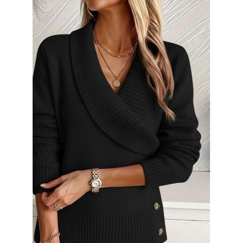 Kadın Uzun Kollu Yakalı Yandan Düğmeli Triko Bluz