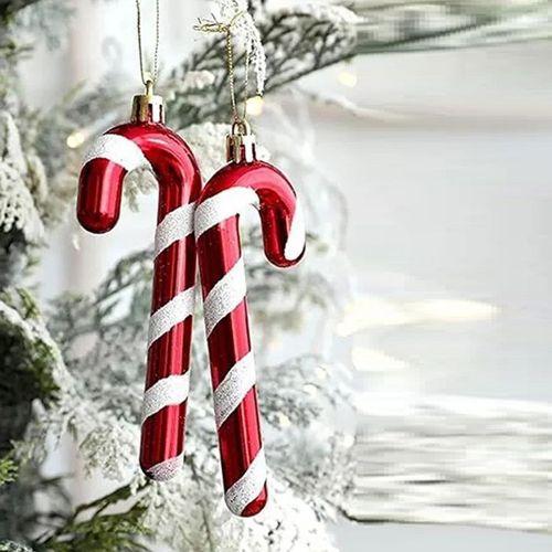 VIP YÜKSEK KALİTE 6 ADET BASTON SÜS 13 CM PARLAK SİMLİ KIRMIZI YILBAŞI AĞACI SÜSÜ NOEL AĞACI SÜSLERİ