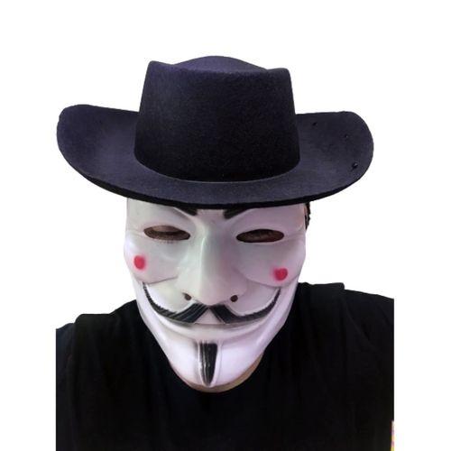 Siyah Renkli Delikli Çocuk Boy Vendetta Şapkası Ve Vendetta Maskesi