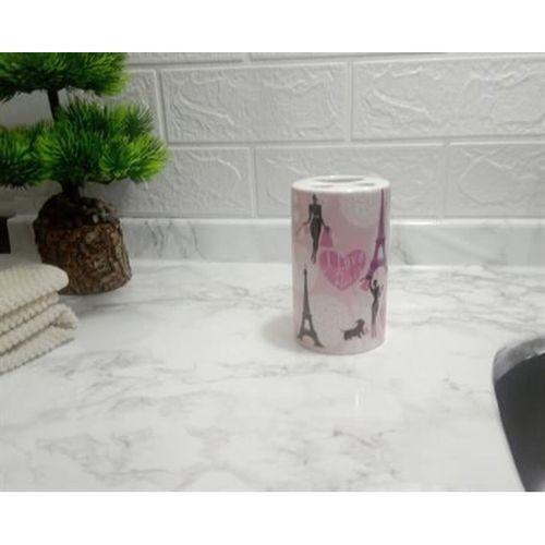 2 Adet Seramik Diş Fırçalık Kızlı Paris Desenli 7X7X11Cm Banyo Seti