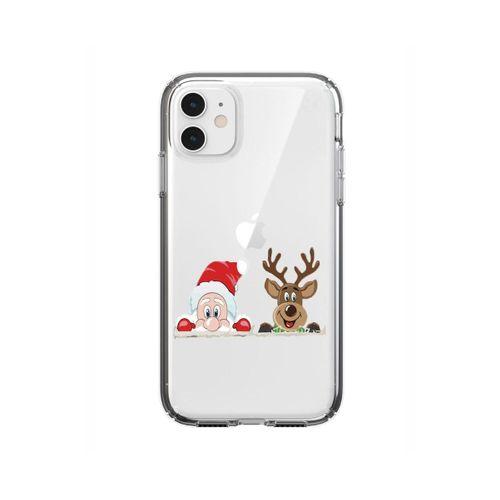 Noel Baba Ve Geyik Tasarımlı iPhone 11 Şeffaf Telefon Kılıfı