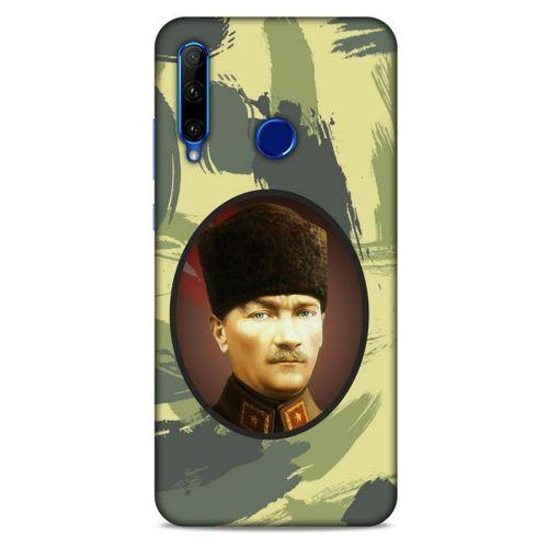 Huawei Honor 20 Lite Kılıf Atatürk (17) Tasarım Kılıf Kamuflaj Koyu Yeşil