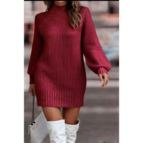 Kadın Uzun Kollu Balıkçı Yaka Mini Triko Elbise