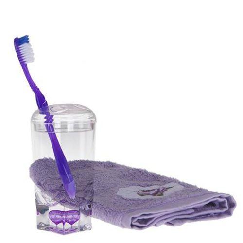 2 Adet Diş Fırçalık Mor Damlalı Akrilik 7X7X14Cm Banyo Seti