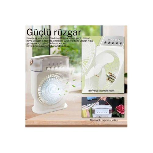 Şarjlı 600 Ml Su Hazneli Taşınabilir Masaüstü Vanilatör Güçlü Fan Ve 2000 Mah Pil Beyaz