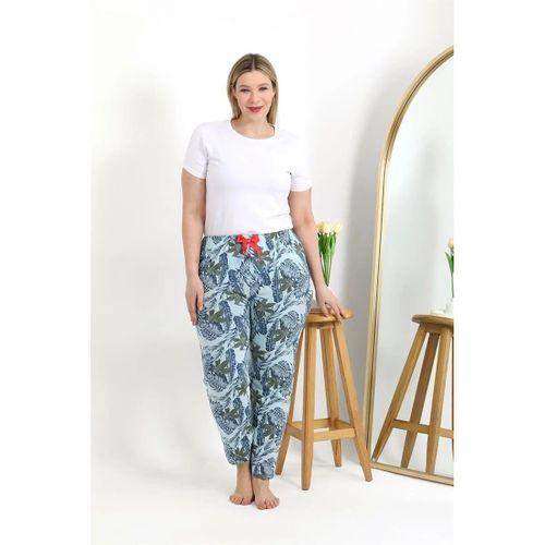 Kadın Pamuklu Büyük Beden Alt Pijama Mavi