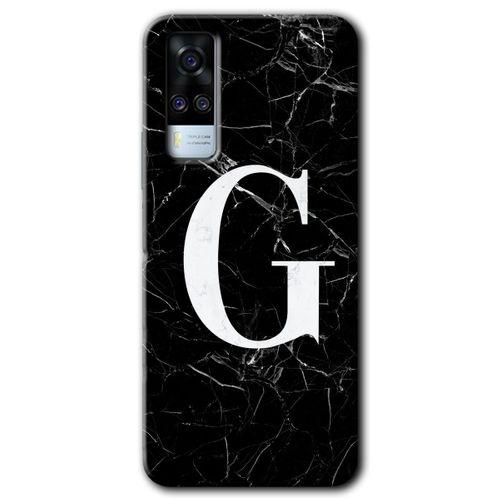 Potkal Hediye Fabrikası Vivo Y53s Kılıf HD Desen Baskılı Arka Kapak - Siyah Mermer Desenli G Harfi