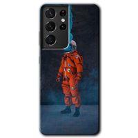 MRCİLETİSİM Samsung Galaxy S21 Ultra Kılıf HD Desen Baskılı Arka Kapak + Temperli Cam - Smoke Astronot