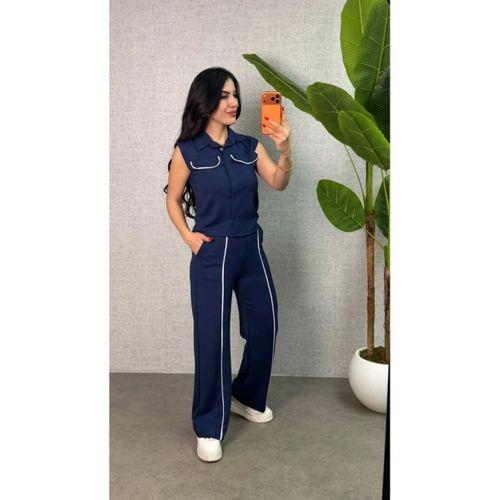 Kadın Biyeli Cep Detay Yelek Ve Pantolon Modal Kumaş Ikili Takım