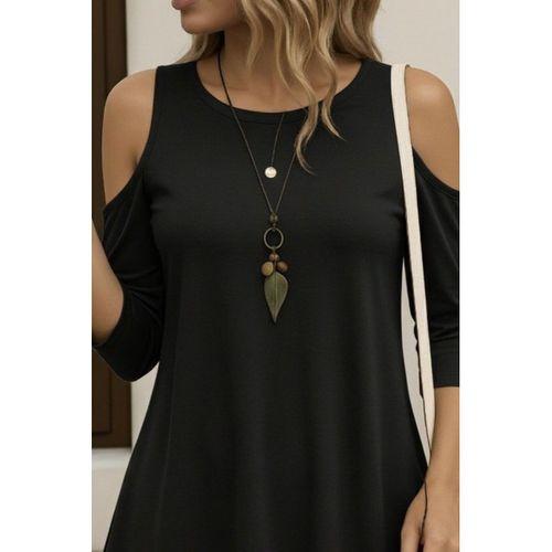 Kadın Omuzlardan Açık Sıfır Yaka Asimetrik Kesim Detay Viskon Bluz