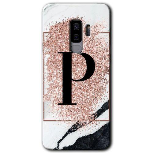 Potkal Hediye Fabrikası Samsung Galaxy S9 Plus HD Baskılı Kılıf + 9D Tam Ekran Koruyucu - Pembe Mermer Desenli P Harf