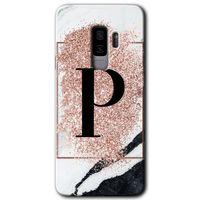 Potkal Hediye Fabrikası Samsung Galaxy S9 Plus HD Baskılı Kılıf + 9D Tam Ekran Koruyucu - Pembe Mermer Desenli P Harf